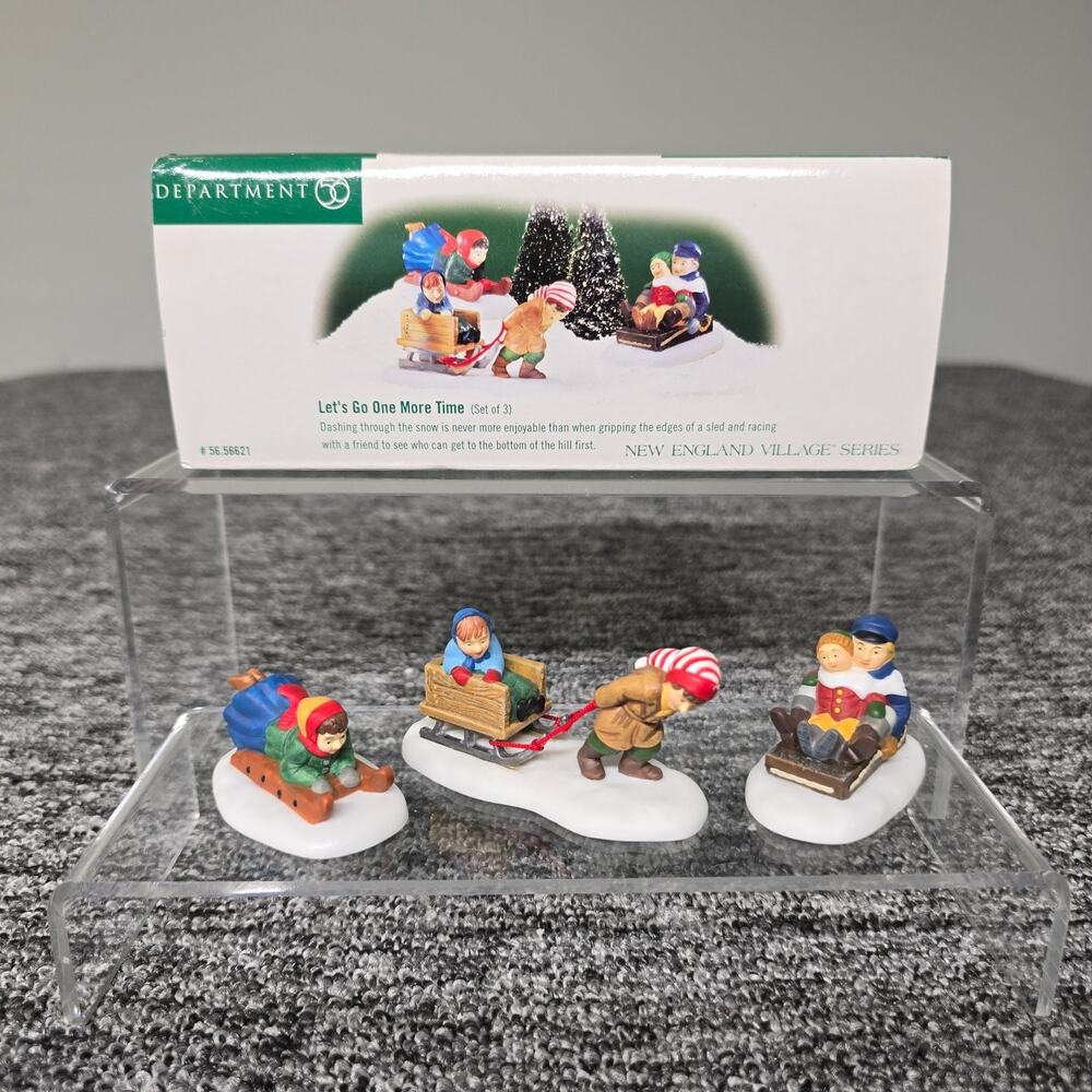 Dept 56 New England Village Let's Go One More Time 56621 Sledding Figurines 3pc